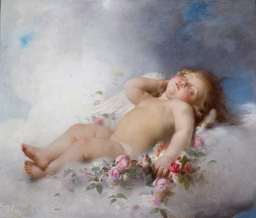 Painting Code#1021-Leon Perrault (France): Sleeping Putto