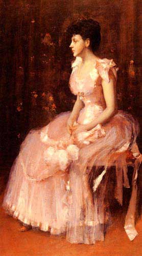 Painting Code#11100-Chase, William Merritt(USA): Portrait Of A Lady In Pink