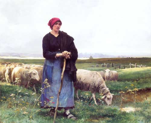 Painting Code#11202-Dupre, Julien(France): A Shepherdess with her flock