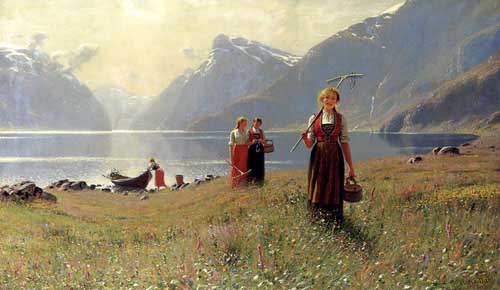 Painting Code#1133-Dahl, Hans(Norway): A Summer&#039;s Day