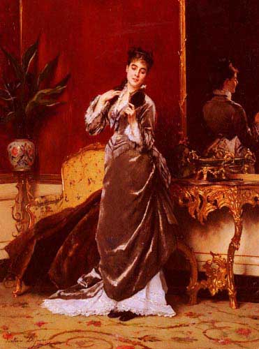 Painting Code#11418-Jonghe, Gustave Leonhard de(Belgium): Dressing For The Ball