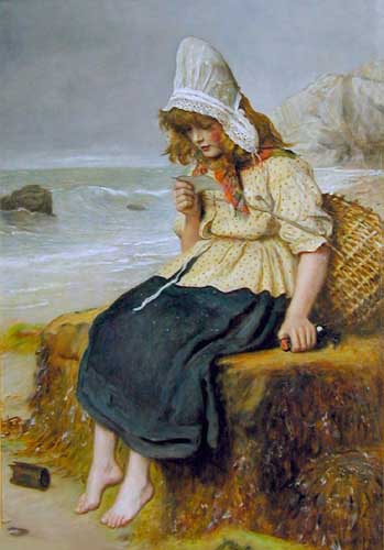 Painting Code#11642-Millais, John Everett(England): Message from the Sea