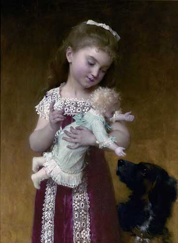 Painting Code#11664-Munier, Emile(France): Young Girl and Her Dolls