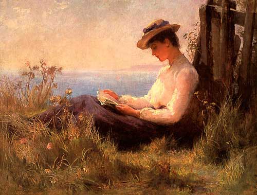 Painting Code#1175-Boston School: Woman Reading 