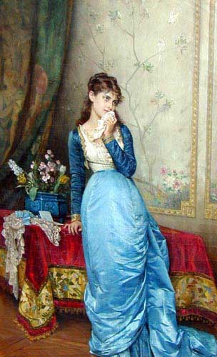 Painting Code#11881-Toulmouche, Auguste(France): The Love Letter 
 