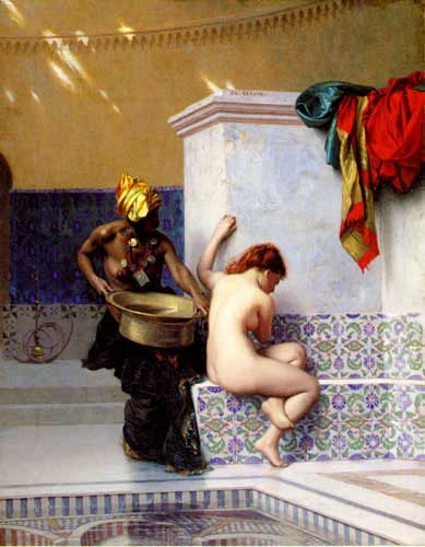 Painting Code#12242-Gerome, Jean-Leon(France): Turkish Bath or Moorish Bath (Two Women)