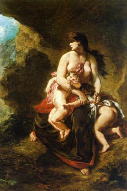 Painting Code#1283-Delacroix, Eugene: Medea about to Kill Her Children