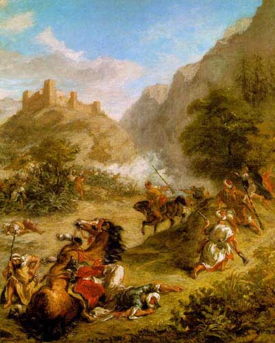 Painting Code#1289-Delacroix, Eugene: Arabs Skirmishing in the Mountains