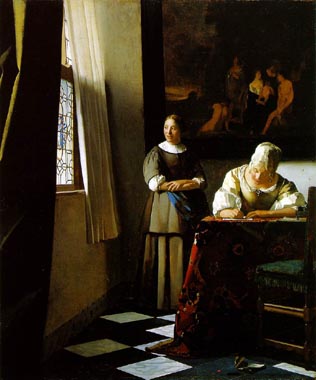 Painting Code#1333-Vermeer, Jan: Lady Writing a Letter with Her Maid