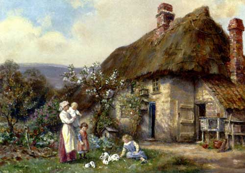 Painting Code#1403-Bennett, Frank Moss(England): In A Cottage Garden