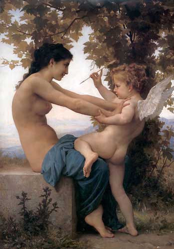 Painting Code#1441-Bouguereau, William(France): Young Girl Defending Herself against Eros