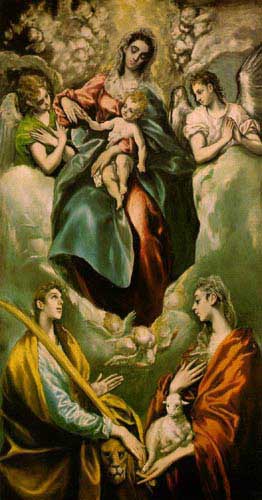 Painting Code#15076-El Greco: Madonna and Child with St. Martina and St. Agnes 