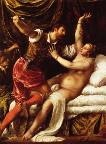 Painting Code#15086-Titian (Italian, 1485-1576): Rape of Lucretia (Tarquin and Lucretia)