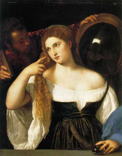 Painting Code#15089-Titian (Italian, 1485-1576): Woman with a Mirror