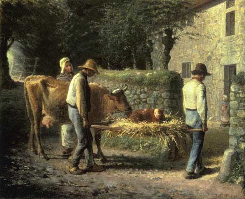 Painting Code#15106-Millet, Jean-Francois - Peasants Bringing Home a Calf Born in the Fields