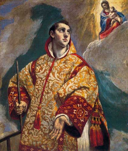 Painting Code#15140-El Greco - Apparition of the Virgin to St Lawrence