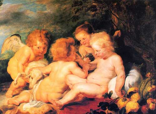 Painting Code#15192-Rubens, Peter Paul - Christ and St.John with Angels