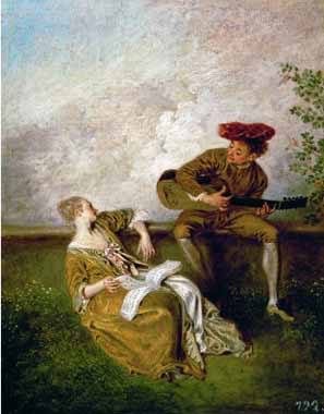 Painting Code#15489-Watteau, Jean-Antoine - The Singing Lesson