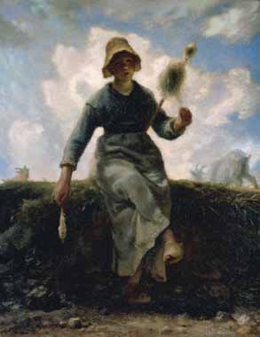 Painting Code#15494-Millet, Jean-Francois - The spinner, the Auvergne cabrera