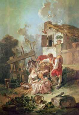 Painting Code#15509-Boucher, Francois - Man Offering Grapes to a Girl