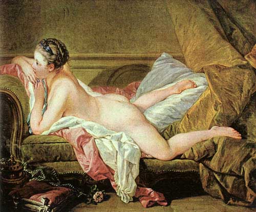 Painting Code#1604-Boucher, Francois(France): Nude on a Sofa(Reclining Girl)