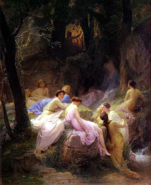 Painting Code#1613-Jalabert, Charles Francois(France): Nymphs Listening to the Songs of Orpheus
