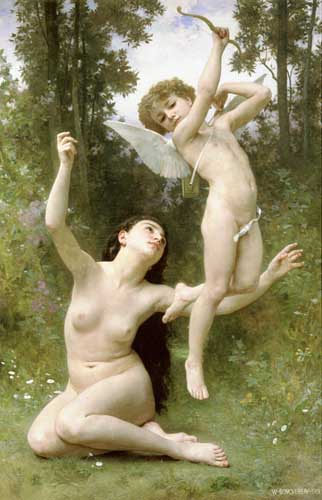 Painting Code#1630-Bouguereau, William(France): Love Takes Flight
