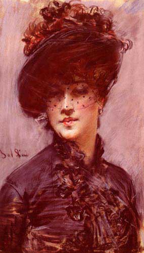 Painting Code#1946- Boldini, Giovanni(Italy): Lady with a Black Hat