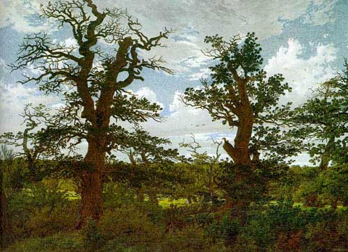 Painting Code#20016-Friedrich, Caspar David(Germany): Landscape with Oak Trees &amp; a Hunter