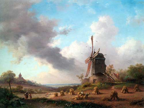 Painting Code#2004-Kruseman, Frederik Marianus(Holland): Summer Landscape with Harvesting Farmers
