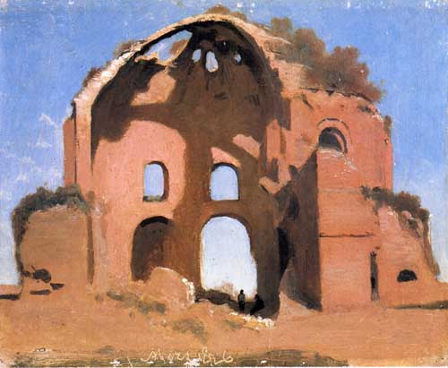 Painting Code#20099-Corot, Jean-Baptiste-Camille: Temple of Minerva Medica, Rome