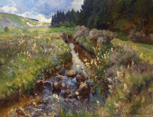 Painting Code#20246-Knudsen Peder Jacob Marius - Alpine Stream