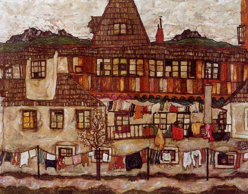 Painting Code#20370-Egon Schiele - House with Drying Laundry