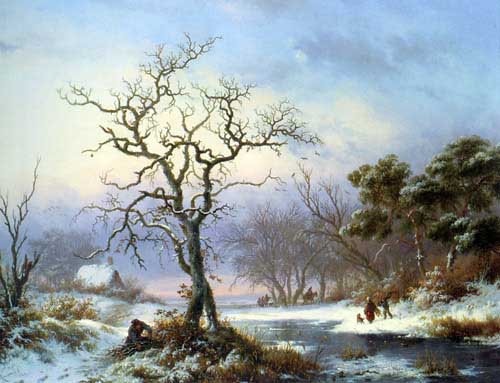 Painting Code#2050-Kruseman, Frederik Marianus(Holland): Faggot Gatherers in a Winter Landscape