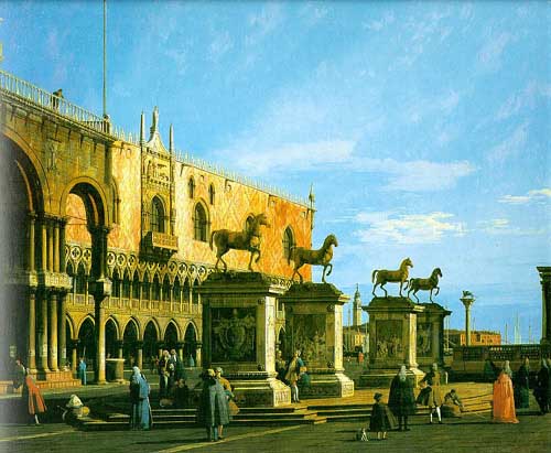 Painting Code#2146-Canaletto(Italy): Capriccio: the Horses of San Marco in the Piazzetta