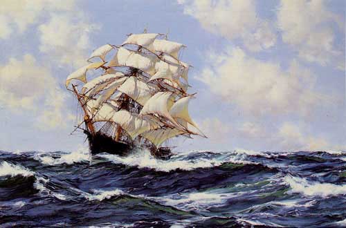 Painting Code#2165-Dawson, Montague(England): Swinging Along The Clipper Ship The Racer 