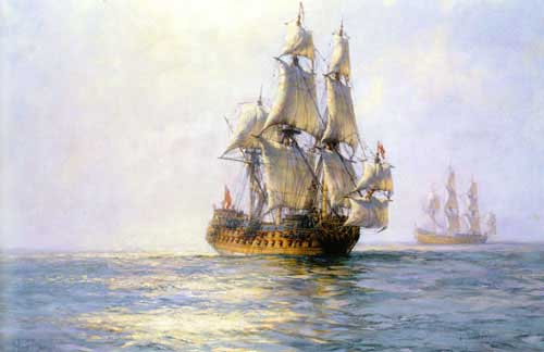 Painting Code#2332-Dawson, Montague(England): The Royal Charles on Sunlit Waters