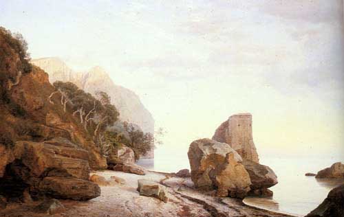 Painting Code#2630-Bartholin La Cour, Janus Andreas(Danmark):Rocks Along the Shore