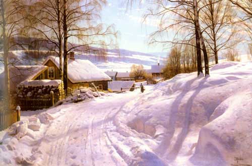 Painting Code#2721-Monsted, Peder Mork(Denmark): On The Snowy Path