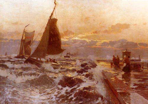 Painting Code#2769-Petersen-Angeln, Heinrich(France): Sailing Ships Returning In Heavy Seas 
 
