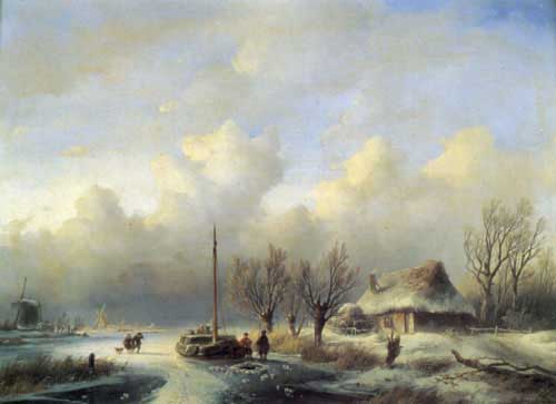 Painting Code#2777-Schelfhout, Andreas(Netherlands): Figures in a winter landscape