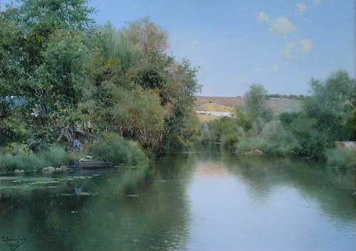 Painting Code#2798-Sanchez-Perrier, Emilio(Spain): Landscape with Boat and Men