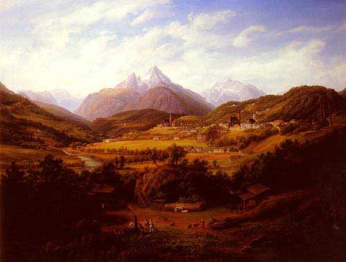 Painting Code#2802-Schiffer, Anton(France): Berchtesgaden with the Watzmann Mountain in the distance