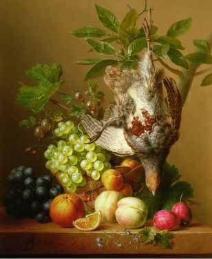 Painting Code#3017-Arnoldus Bloemers - Still Life with Fruit and a Dead Partridge