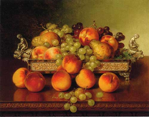 Painting Code#3051-Robert Spear Dunning - Still Life with Peaches and a Silver Dish