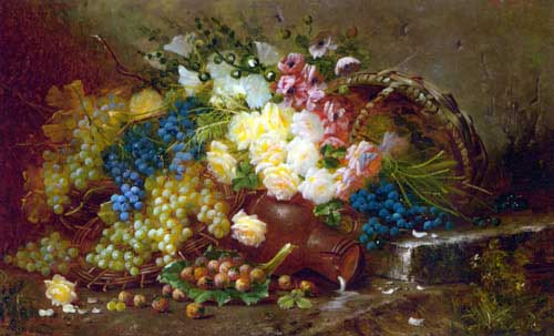 Painting Code#3084-Carlier, Max: Still Life with Grapes and Roses
