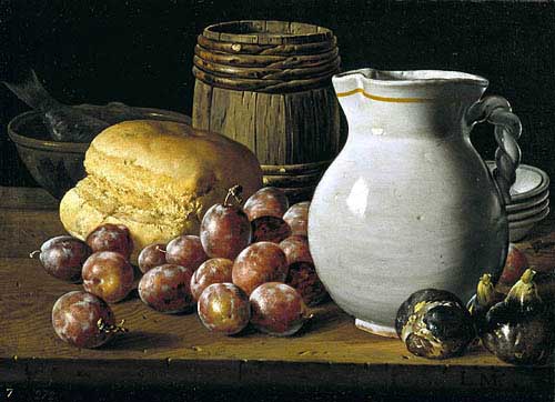 Painting Code#3086-Melendez, Louis(Spain): Still Life with Black Figs &amp; Bread