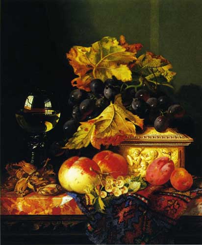 Painting Code#3106-Edward Ladell - Black Grapes on a Carved Ivory Box