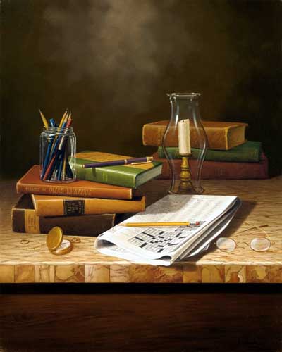 Painting Code#3286-Still Life with Books and Newspaper