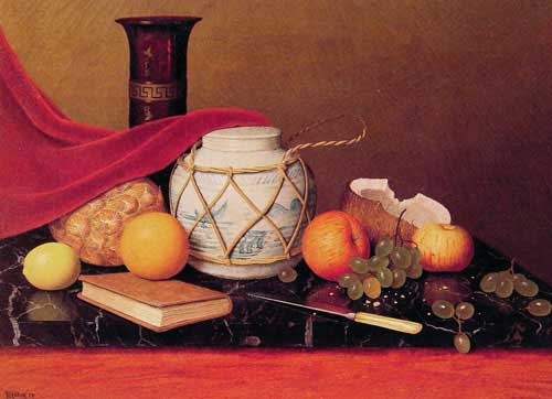 Painting Code#3384-    
    
Harnett, William Michael(USA): Still Life with Ginger Jar 
 

